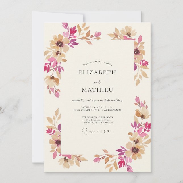 Invitation Mariage Couronne De Tan Magenta (Devant)