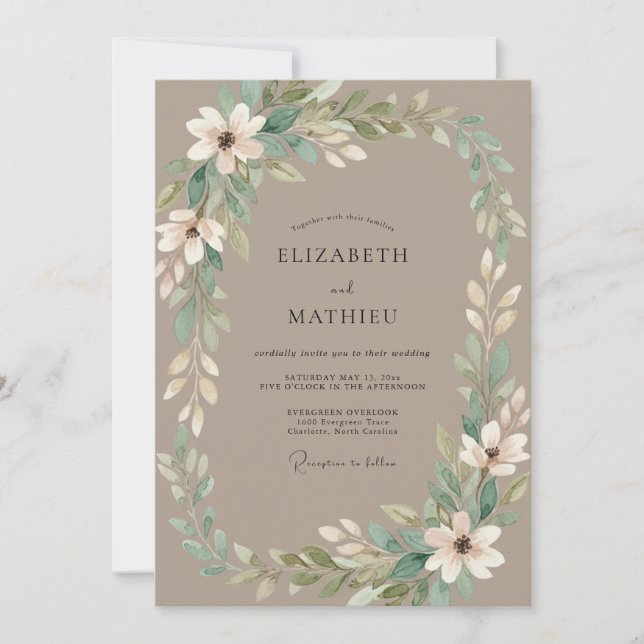 Invitation Mariage Couronne de Taupe et d'Ivoire (Devant)