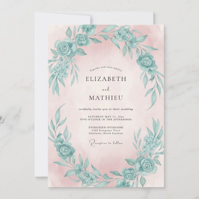 Invitation Mariage Couronne de Teal Rose (Devant)