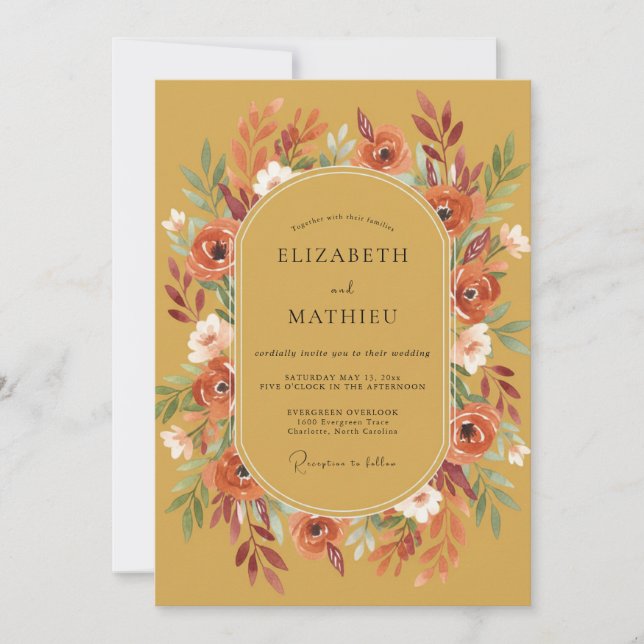 Invitation Mariage Couronne de Terracotta Moutarde (Devant)