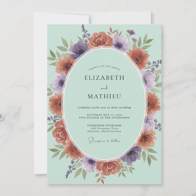 Invitation Mariage Couronne de Terre Cuite Violette (Devant)