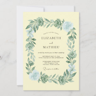 Invitation Mariage Couronne de Verdure Bleu Pâle