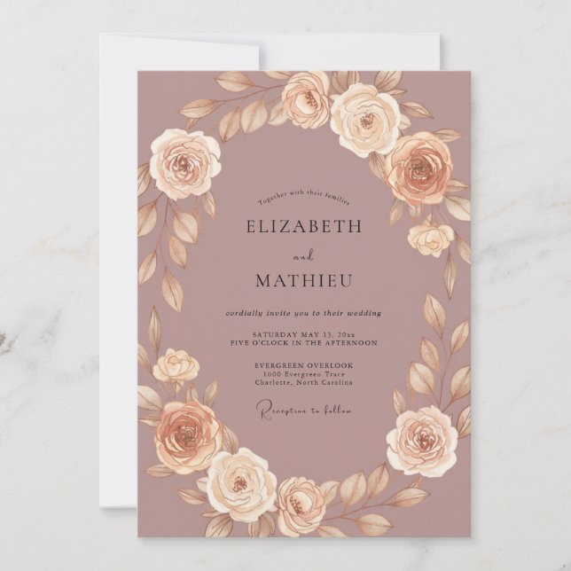 Invitation Mariage Couronne de Violet Poussiéreux (Devant)