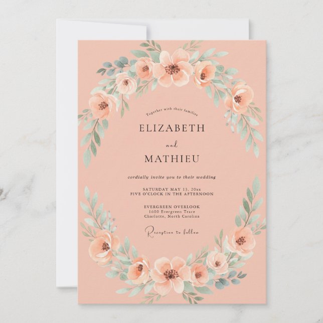 Invitation Mariage Couronne d'Eau Apricot (Devant)
