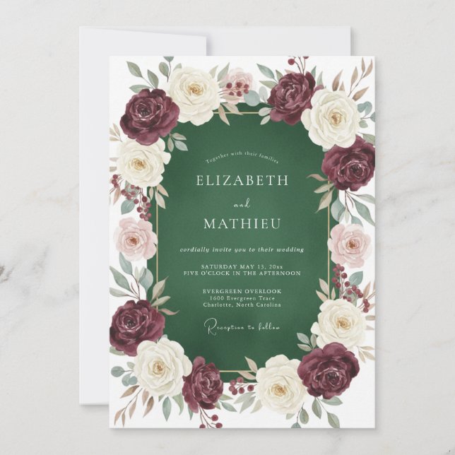 Invitation Mariage Couronne d'Émeraude de Prune (Devant)