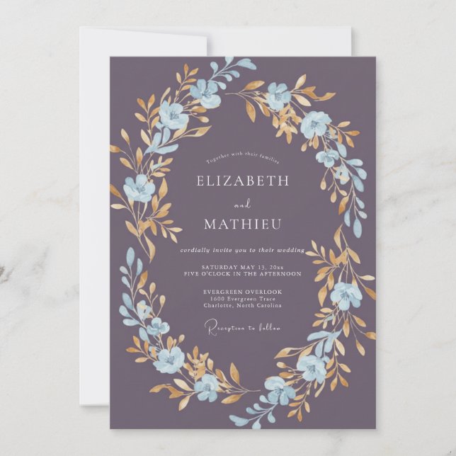 Invitation Mariage Couronne d'Or Champagne Plum (Devant)