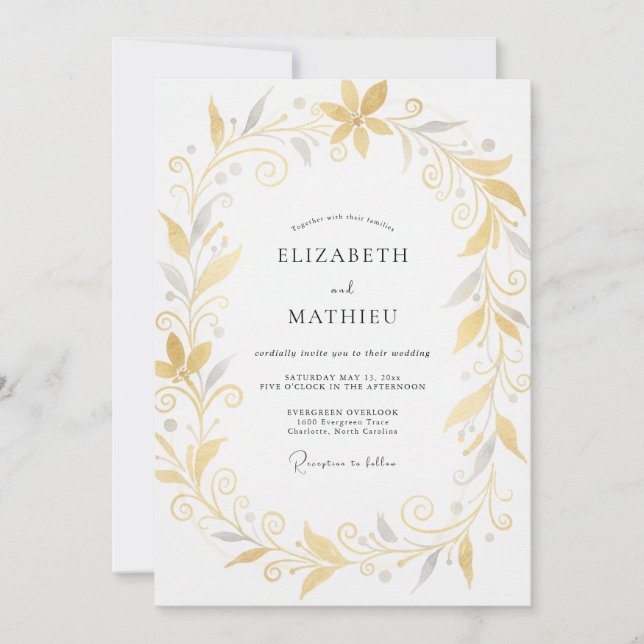 Invitation Mariage Couronne d'Or et d'Argent (Devant)