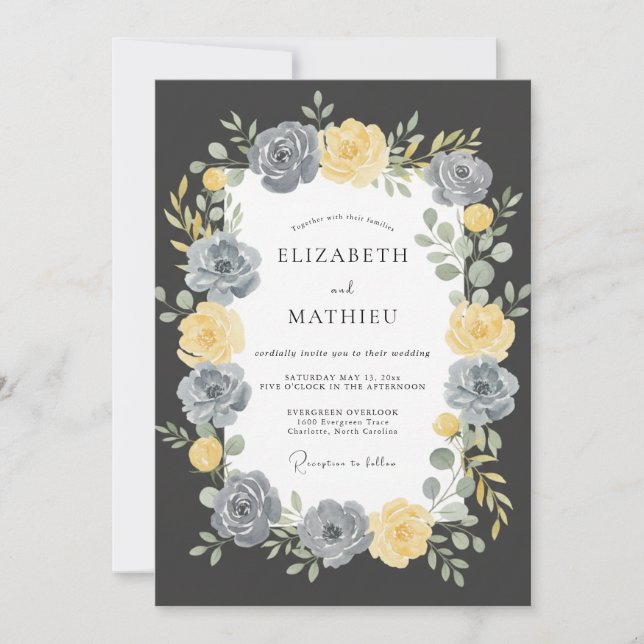 Invitation Mariage Couronne Dorée Charbon (Devant)