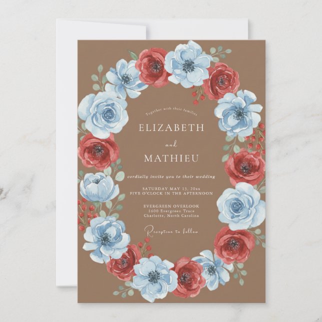Invitation Mariage Couronne Écarlate d'Acier (Devant)