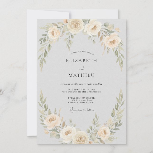 Invitation Mariage Couronne Fleurie Pêche Pâle (Devant)