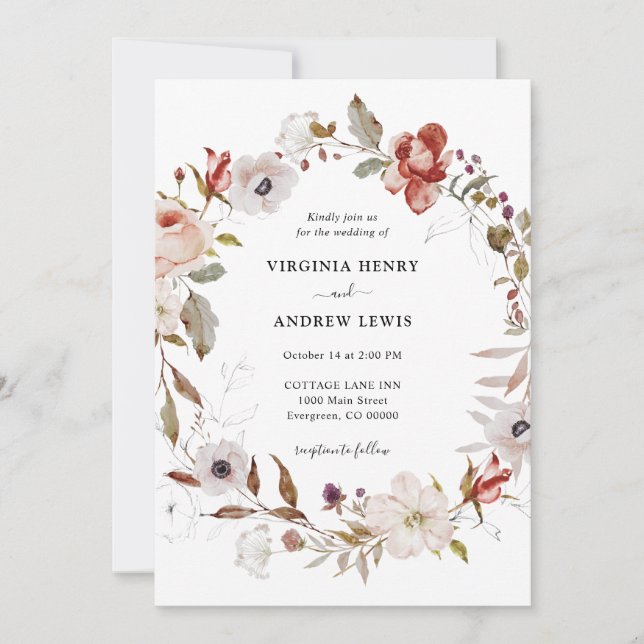 Invitation Mariage Couronne Florale Bohème (Devant)