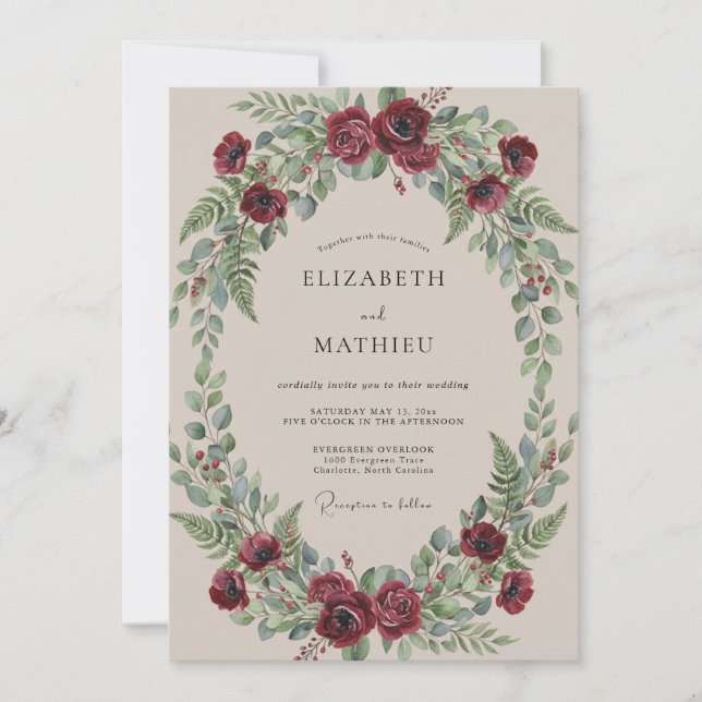 Invitation Mariage Couronne Florale de Bourgogne (Devant)