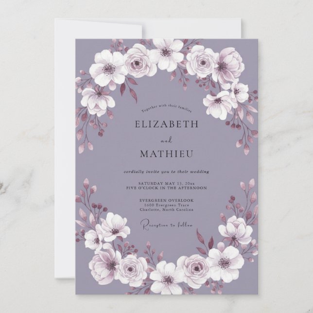 Invitation Mariage Couronne Florale Lilas (Devant)