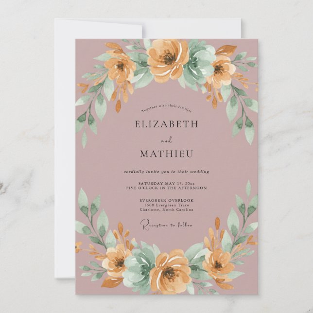 Invitation Mariage Couronne Florale Mauve (Devant)