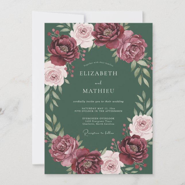Invitation Mariage Couronne Florale Riche de Bourgogne (Devant)