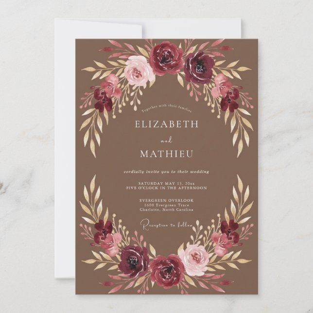 Invitation Mariage Couronne Florale Rustique de Bourgogne (Devant)