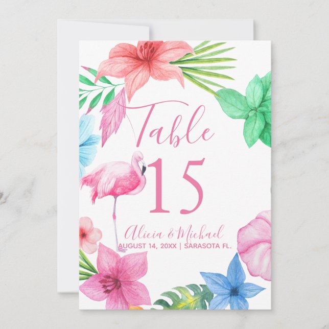 Invitation Mariage couronne florale tropicale flamant rose (Devant)