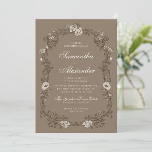 Invitation Mariage Couronne Florale Vintage Marron