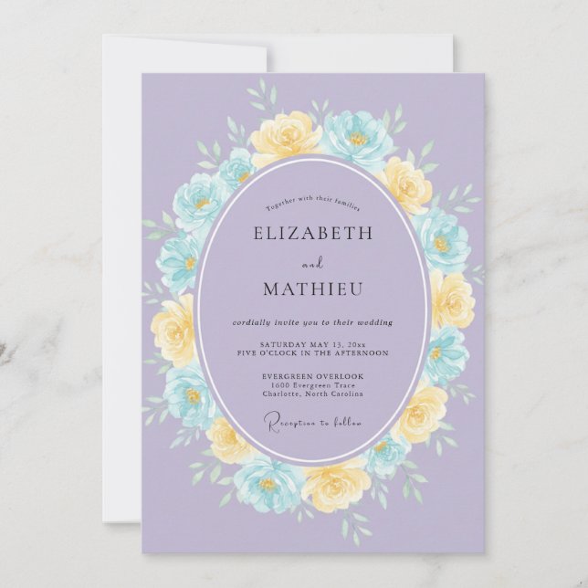 Invitation Mariage Couronne Jaune Lilas (Devant)