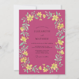 Invitation Mariage Couronne Jaune Magenta