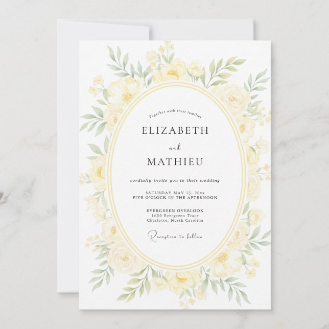 Invitation Mariage Couronne Jaune Pâle (Devant)
