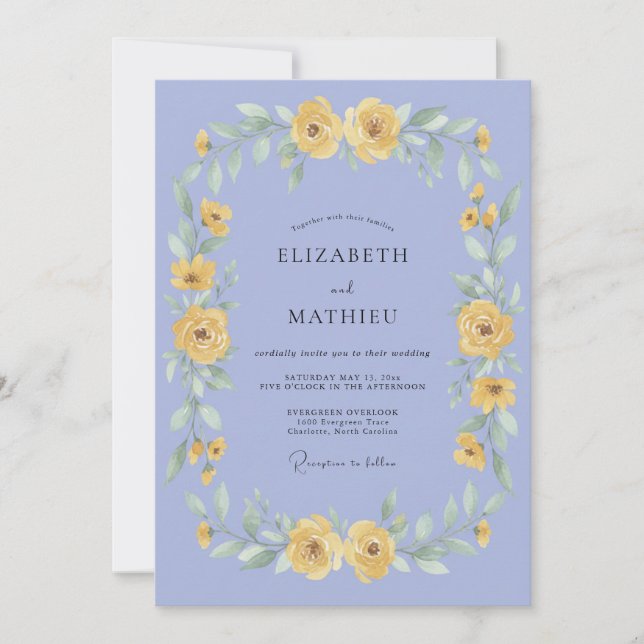 Invitation Mariage Couronne Jaune Pervenche des Prés (Devant)