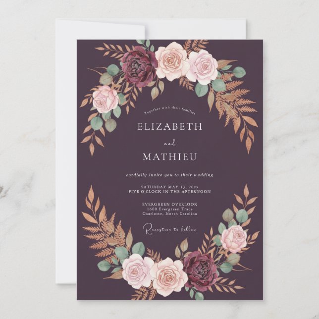 Invitation Mariage Couronne Luxe Violet Foncé (Devant)