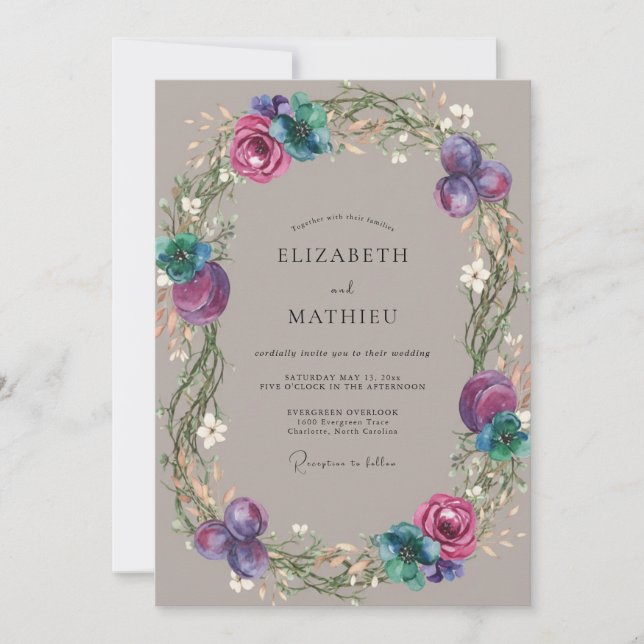 Invitation Mariage Couronne Magenta Violet (Devant)