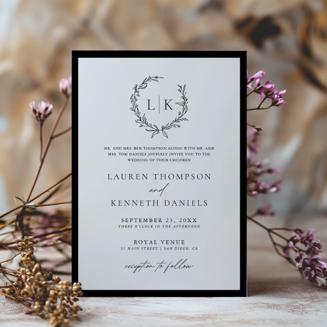 Invitation Mariage Couronne Monogramme Noir Blanc Traditionne (Créateur téléchargé)