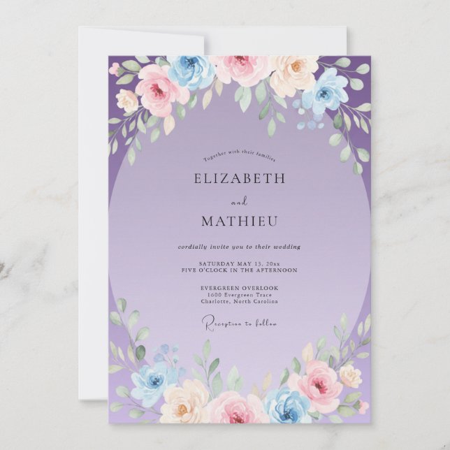 Invitation Mariage Couronne Passé de Pervenche (Devant)