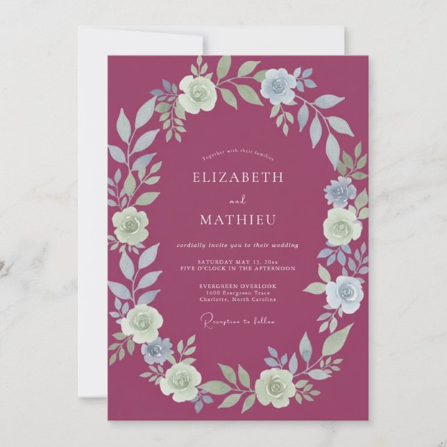 Invitation Mariage Couronne Peinte Baie Profonde (Devant)