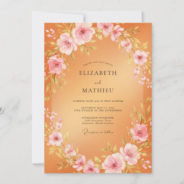 Invitation Mariage Couronne Rose Abricot (Devant)