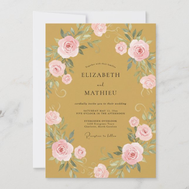 Invitation Mariage Couronne Rose Chérie (Devant)