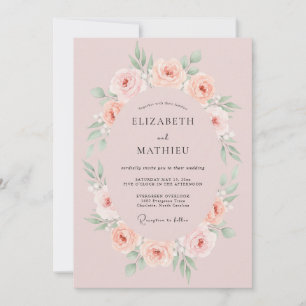 Invitation Mariage Couronne Rose Pâle