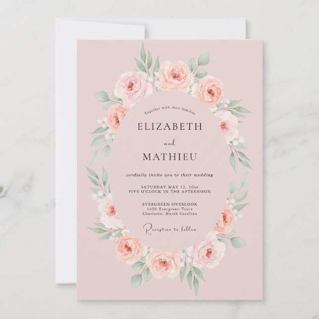 Invitation Mariage Couronne Rose Pâle (Devant)