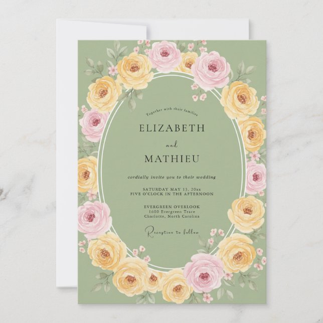 Invitation Mariage Couronne Rose Papillon (Devant)