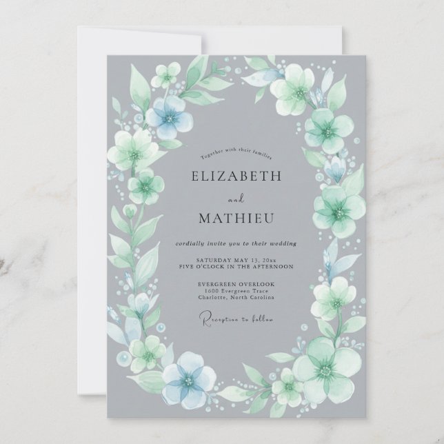Invitation Mariage Couronne Slate Aqua (Devant)