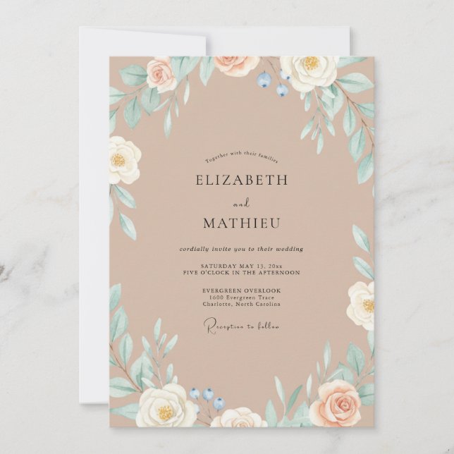 Invitation Mariage Couronne Taupe Champagne (Devant)