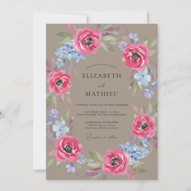Invitation Mariage Couronne Taupe Magenta (Devant)