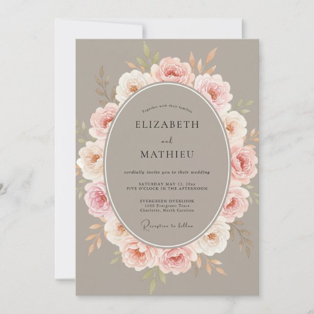 Invitation Mariage Couronne Taupe Rosé (Devant)