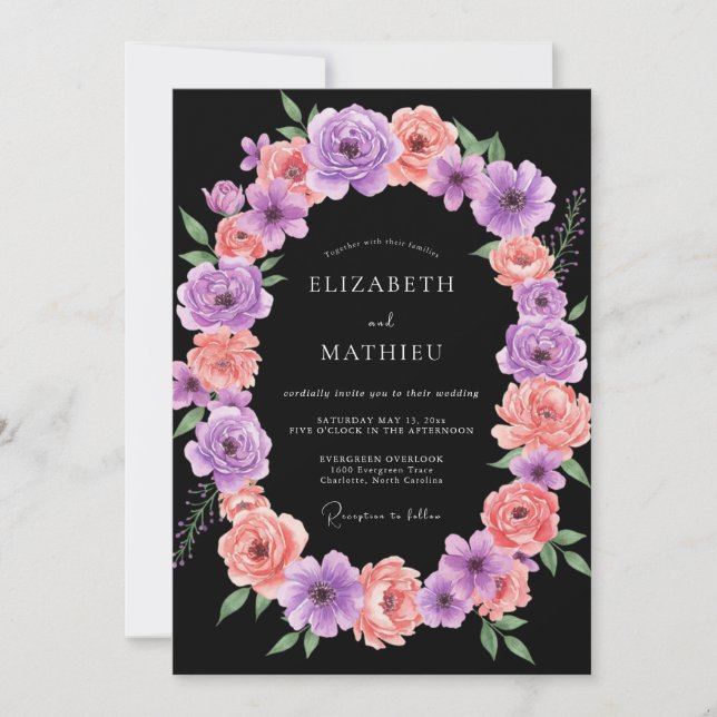 Invitation Mariage Couronne Violet Pêche Onyx (Devant)