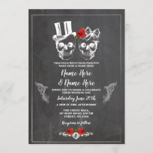 Invitation Mariage crâne Halloween Rose gothique Floral Invit