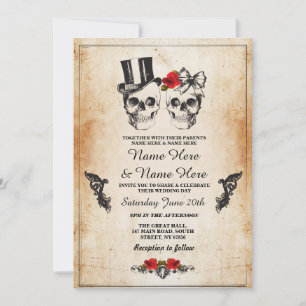 Invitation Mariage crâne Halloween sucre gothique Floral Invi
