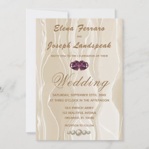 Invitation Mariage Cream Silk & Heart Gems