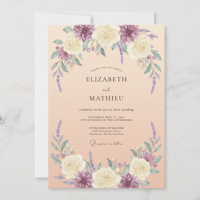 Invitation Mariage Créatif Fleuriste Lavande Crème (Devant)