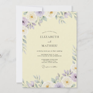 Invitation Mariage Crème Antique Feuillage Mauve