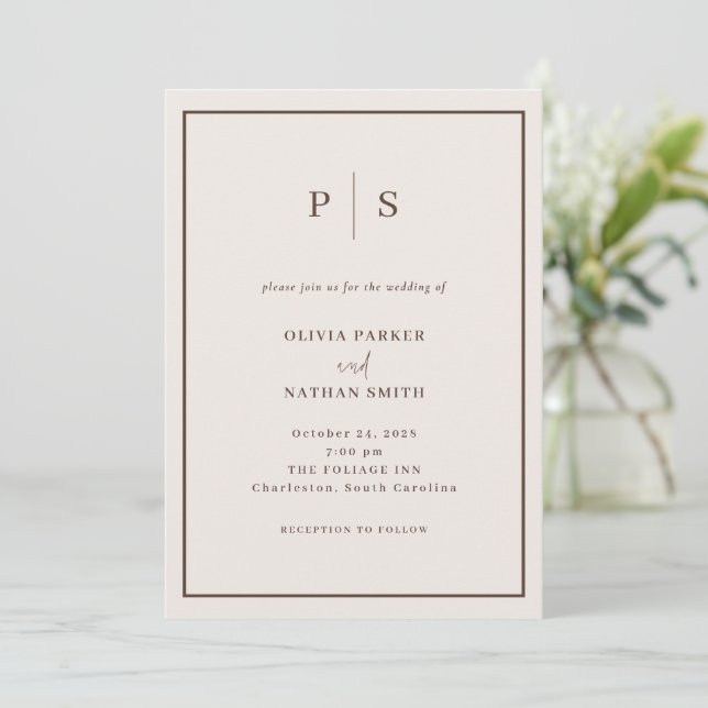 Invitation Mariage Crème Blanc Minimaliste et Chic Cadre Marr (Debout devant)