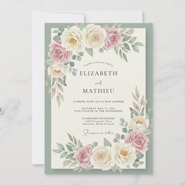Invitation Mariage Crème Blush Blossom (Devant)
