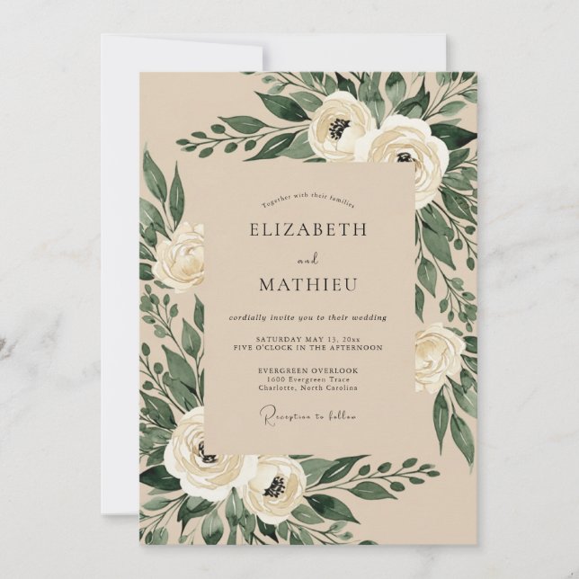 Invitation Mariage Crème Bois Verdoyant (Devant)