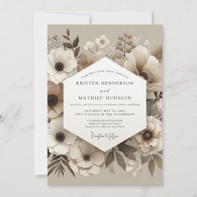 Invitation Mariage Crème Botanique Chuchotement (Devant)